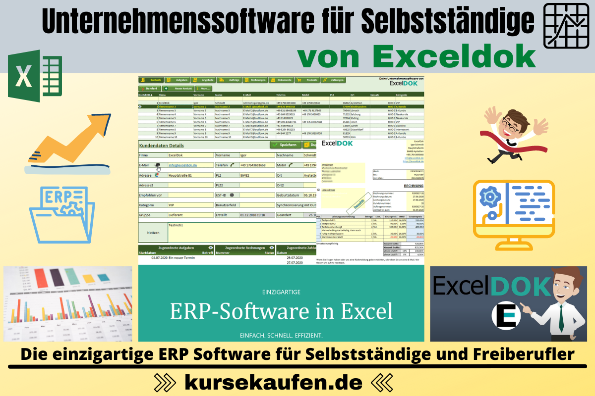 Unternehmenssoftware für Selbstständige von Exceldok. Die einzigartige ERP Software für Selbstständige und Freiberufler