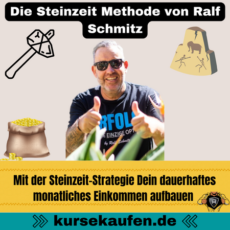 Die Steinzeit Methode von Ralf Schmitz. Lerne, wie Du mit der Steinzeit-Strategie Dein dauerhaftes monatliches Einkommen aufbaust.
