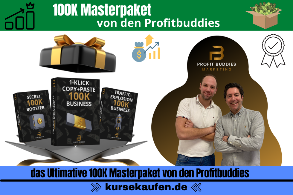 100K Masterpaket von den Profitbuddies. Mit diesem 100K Masterpaket erhältst Du alles von den Profitbuddies für Dein Affiliate Marketing!