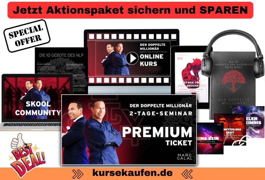Der doppelte Millionär von Marc Galal als Aktionspaket. Zu sehen ist das Ticket sowie Aktionen im Angebot zum günstigen Preis!