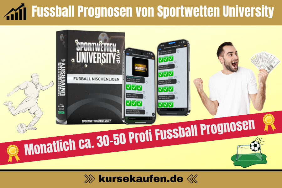 Fussball Prognosen von Sportwetten University ✔️Monatlich bekommst du ca. 30-50 Profi Fussball Prognosen mit einem exklusiven Service.