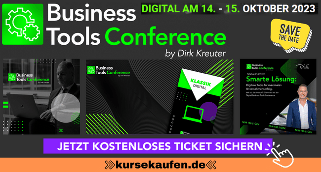 Digital Business Tools von Dirk Kreuter - Gratis Streaming Ticket Das Wochenendseminar ist vollkommen neu und bietet zwei Tage voller Know-how zu den besten Tools in den Bereichen Onlinemarketing, Social-Media, Recruiting, Unternehmensführung