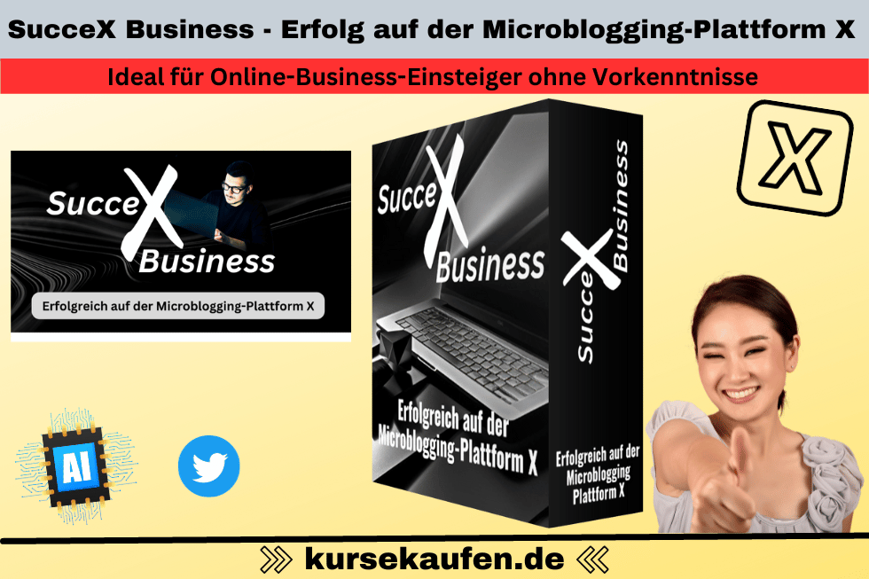 SucceX Business - Erfolg auf der Microblogging-Plattform X von Sven Meissner.Erfolgreich auf Plattform X: KI-Optimierung, Monetarisierung, Community-Aufbau. SucceX Business Videokurs - der Schlüssel zum X-Erfolg!