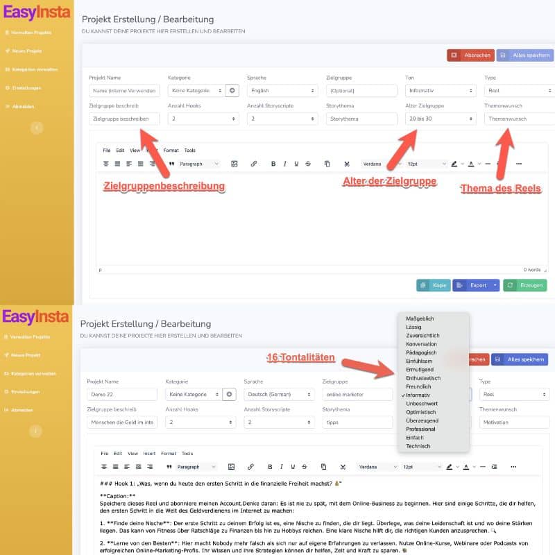 Erstelle in Sekunden kreative Instagram-Inhalte mit EasyInsta Ai von Torsten Jaeger – mehr Reichweite, Engagement und Umsatz. Effizient und einfach zu nutzen! Softwarebackend