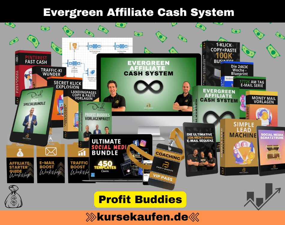 Das Evergreen Affiliate Cash System von Profit Buddies ist ein kostenfreies Training, in dem du lernst, dir ein passives Einkommen in wenigen einfachen Schritten aufzubauen.