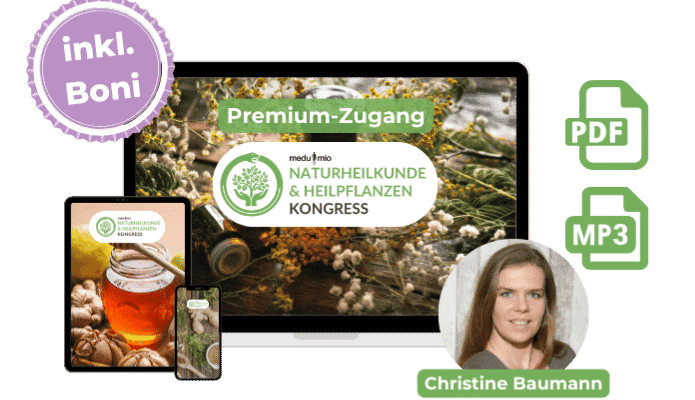 Naturheilkunde und Heilpflanzen Premium-Zugang von Medumio. Zu sehen ist die Kursleiterin und ein Ausschnitt von dem Kurs selber