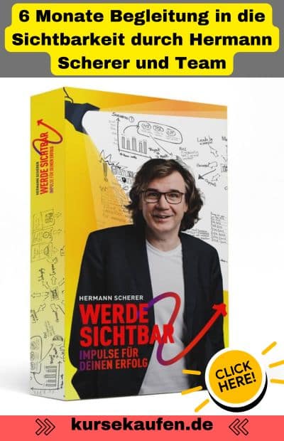 Werde sichtbar von Hermann Scherer. Auf dem Bild ist Hermann Scherer zu sehen, wie er seinen Kurs promotet