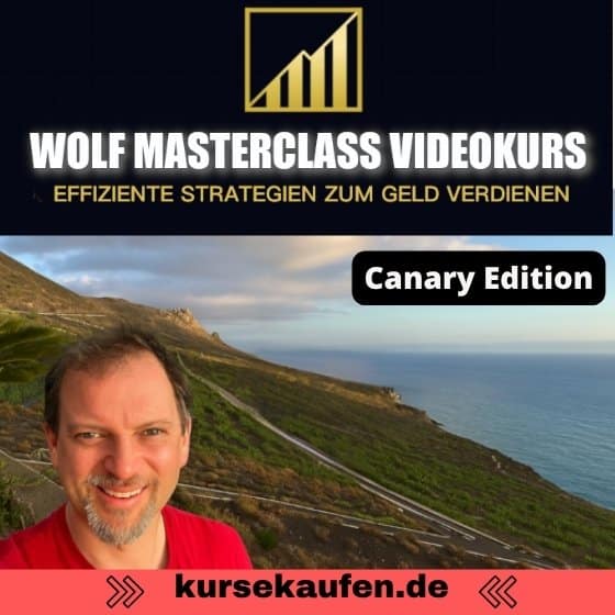 Der Wolf Masterclass Videokurs von Wolfgang Mayr Der Afiliate Marketing Kurs in der Canary Edition. Lerne Affiliate-Marketing richtig. Auf dem Foto ist Wofgang Mayr zu sehen im Hintergrund El Hierro und das Logo vom Videokurs