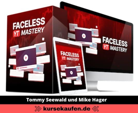 Faceless Youtube Mastery von Tommy Seewald und Mike Hager. Auf dem Bild ist der Kurs als DVD Box zu erkennen