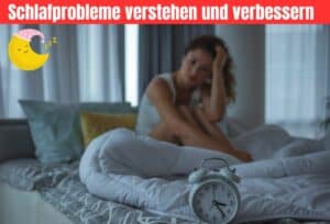 Schlafprobleme verstehen und verbessern - Tipps für einen besseren Schlaf. Auf dem Bild ist eine Frau zu sehen, die nicht einschlafen kann! Sie schlägt die Hände über den Kopf!
