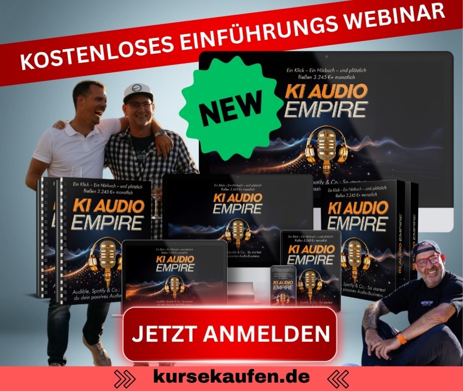 KI Audio Empire von Ralf Schmitz und Sales Angels Webinar Anmeldung. Zu sehen ist Ralf Schmitz und die Sales Angels, welche zum Webinar einladen