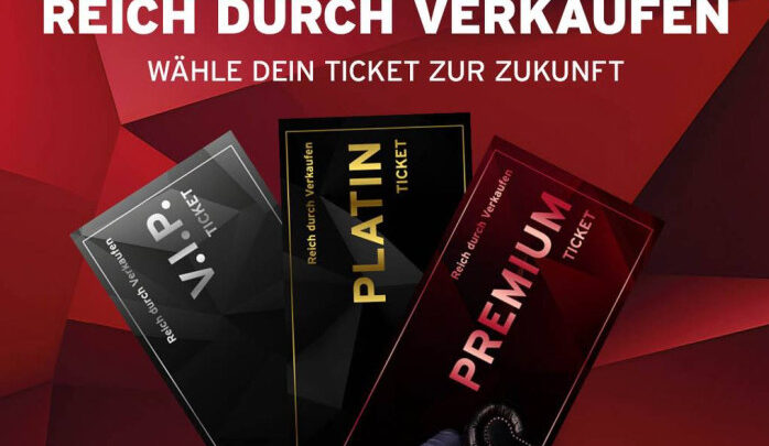 Reich durch Verkaufen - Tickets - Marc Galal. Auf dem Bild sind die Tickets für das Event von Marc Galal zu sehen