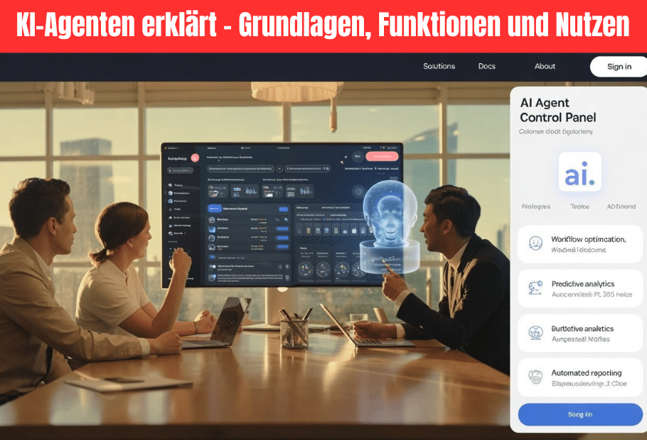 KI-Agenten erklärt - Grundlagen, Funktionen und Nutzen - Zu sehen sind Menschen, die über einen KI-Agenten sprechen