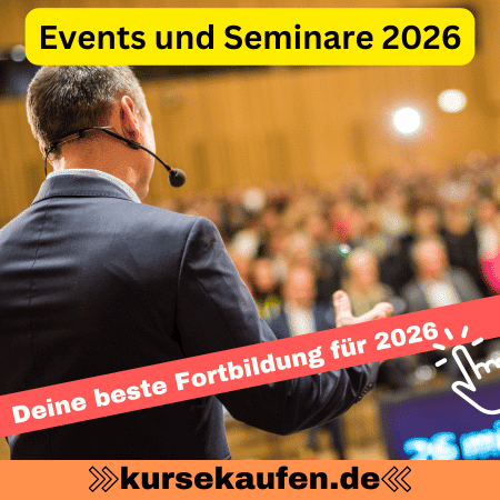Eventkalender 2026 - Die besten Events, Webinare, Seminare. Online und Live Vorort erleben. Zu sehen ist ein Mentor der zum Publikum spricht