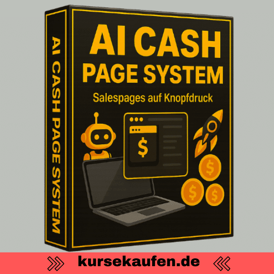 AI Cash Page System von CashUnity - Christian Michael & Simon Heinen 3 Erstelle in Minuten eine verkaufsstarke Salespage mit KI. Das AI Cash Page System von CashUnity zeigt dir Schritt für Schritt, wie du Texte, Layout und rechtliche Seiten automatisierst. Zu sehen ist das Produkt als 3D Box