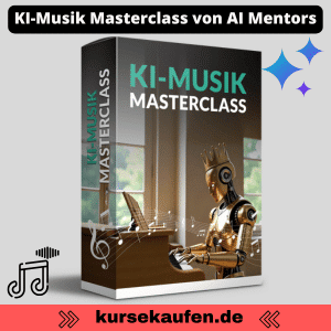 KI-Musik Masterclass von AI Mentors KI-Musik Masterclass von AI Mentors. Wie man mit KI professionelle Songs erstellt. Zu sehen ist das Cover des Produktes