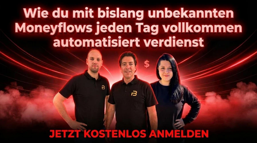 Moneyflow Income Systems von Profit Buddies und Katharina Kislewski 4 Moneyflow Income Systems, Profit Buddies und Katharina Kislewski, 1 Klick System für automatisierte Leads. Zu sehen sind die drei Coaches Daniel Kocks, Fabian Habich und Katharina Kislewski