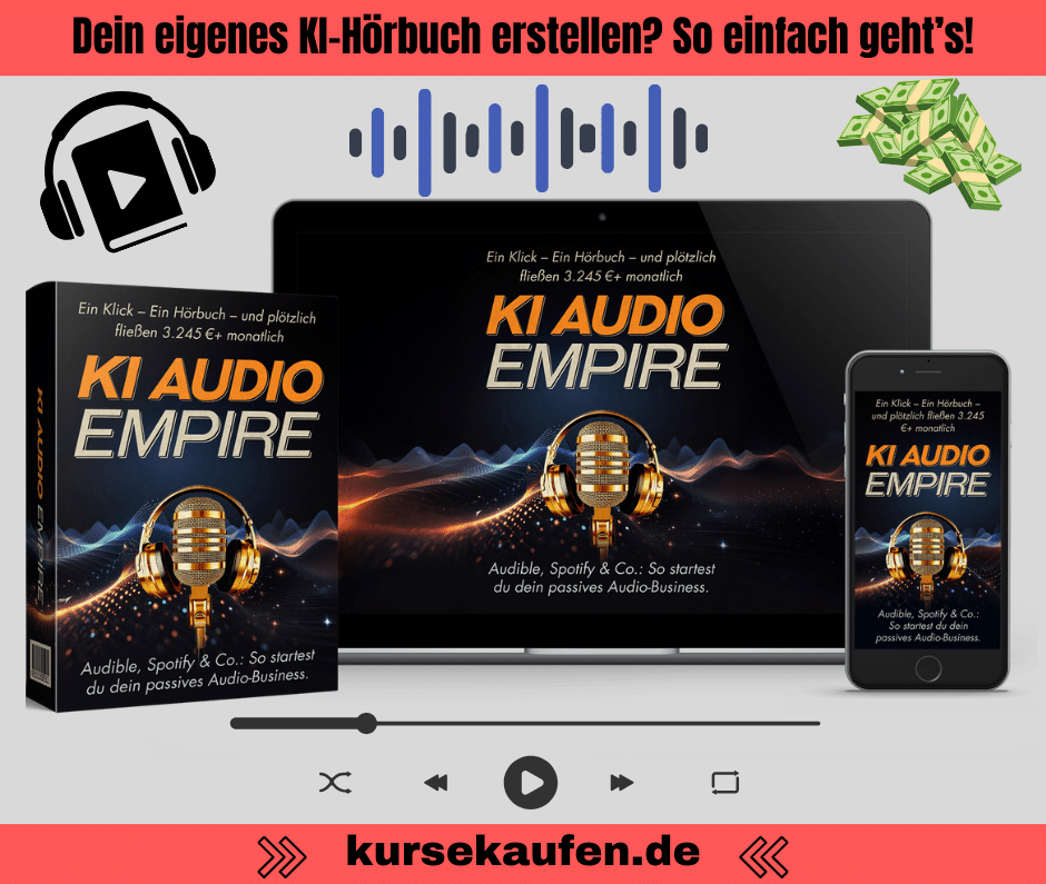 KI Audio Empire von Ralf Schmitz und Sales Angels. Erstelle KI-Hörbücher und veröffentliche auf über 43 Plattformen 5 KI Audio Empire ist aktuell DIE Abkürzung im boomenden Hörbuchmarkt von Ralf Schmitz und den Sales Angels. Zu sehen ist das Produkt samt Cover