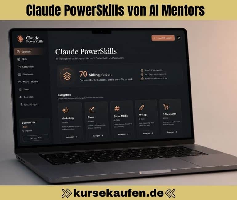 Claude PowerSkills von AI Mentors 4 Claude PowerSkills: 70 Claude Skills, 1000+ Prompts und Boni für Marketing, Sales, Content, E-Commerce und produktivere KI-Workflows.