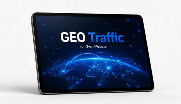 GEO Traffic von Sven Meissner 5 GEO Traffic von Sven Meissner, KI-Sichtbarkeit für ChatGPT, Gemini und Perplexity. Der Kurs wird auf einem Tablet gezeigt