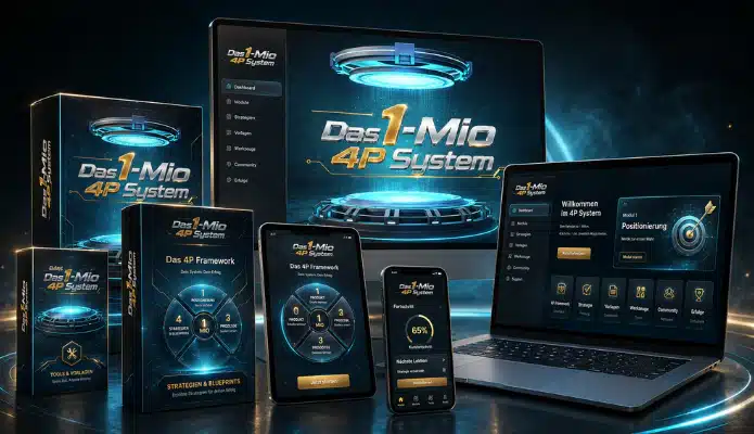 1-Mio 4P System von Profit Buddies - Affiliate-Marketing mit Besucherströmen und KI 3 Das 1-Mio 4P System von Profitbuddies zeigt, wie du Affiliate Marketing mit Besucherströmen, KI Conversion und klarem Fahrplan aufbauen kannst. Zu sehen ist das Produkt in verschiedenen Editionen