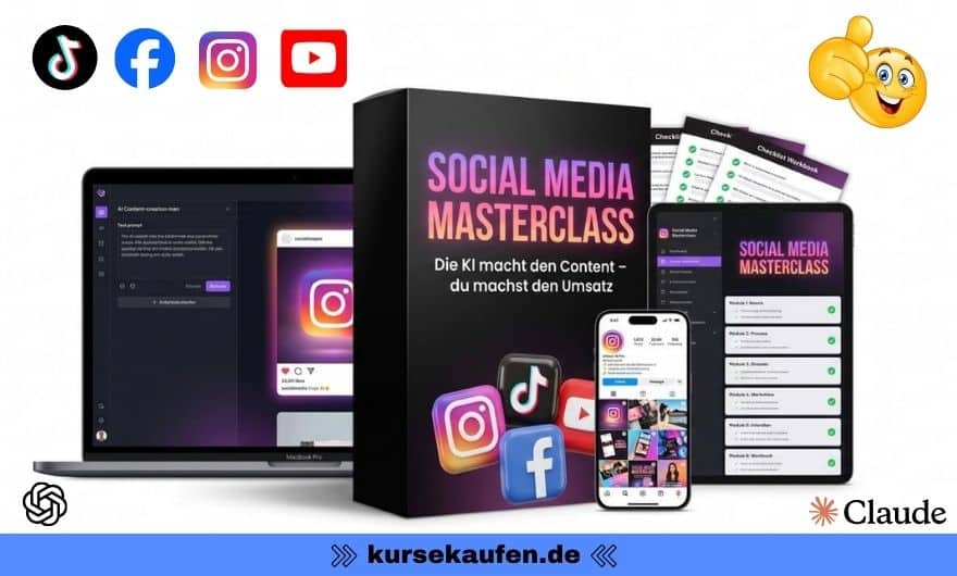 Social Media Masterclass von Ralf Schmitz und Adrian Giger 5 Social Media Masterclass von Ralf Schmitz und Adrian Giger. Entdecken: 9 Module, KI-Content-Workflow, Content Planung, Prompts, Designs und Social Media Strategien für Einsteiger. Das Produkt wird gezeigt