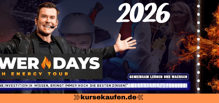 Power-Days 2026 von Jürgen Höller am 28. und 29.11.2026 in München - Olympiahalle. Zu sehen ist Jürgen Höller und das Ticket der Power-Days