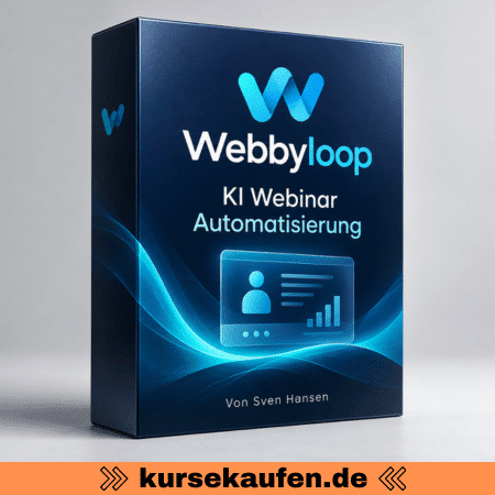 Webbyloop von Sven Hansen 4 Webbyloop KI Webinar Software von Sven Hansen. Zu sehen ist das Produkt als 3D Box